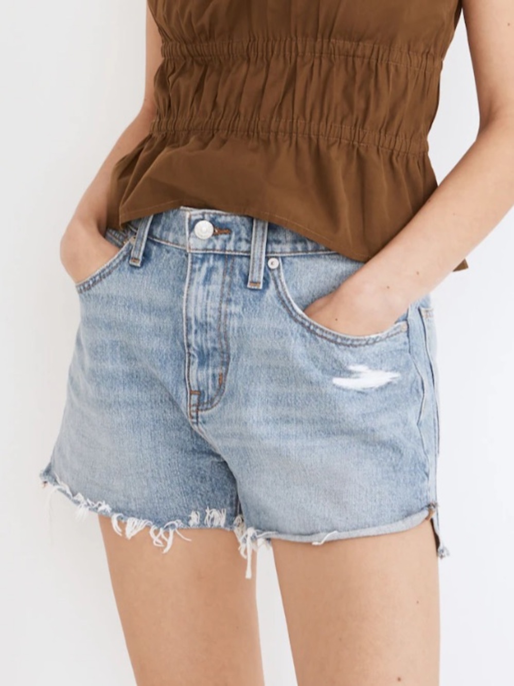 Madewell Light Blue Distressed Relaxed Denim Cutoff Shorts 30 Side Slit Edition